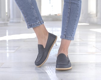 Sapatos de couro para aterramento, sapatos de aterramento descalços femininos de largura larga