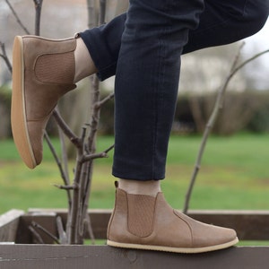 Handmade Leather Barefoot Chelsea Boots: Wide Toe, Zero Drop  Fall Brown
