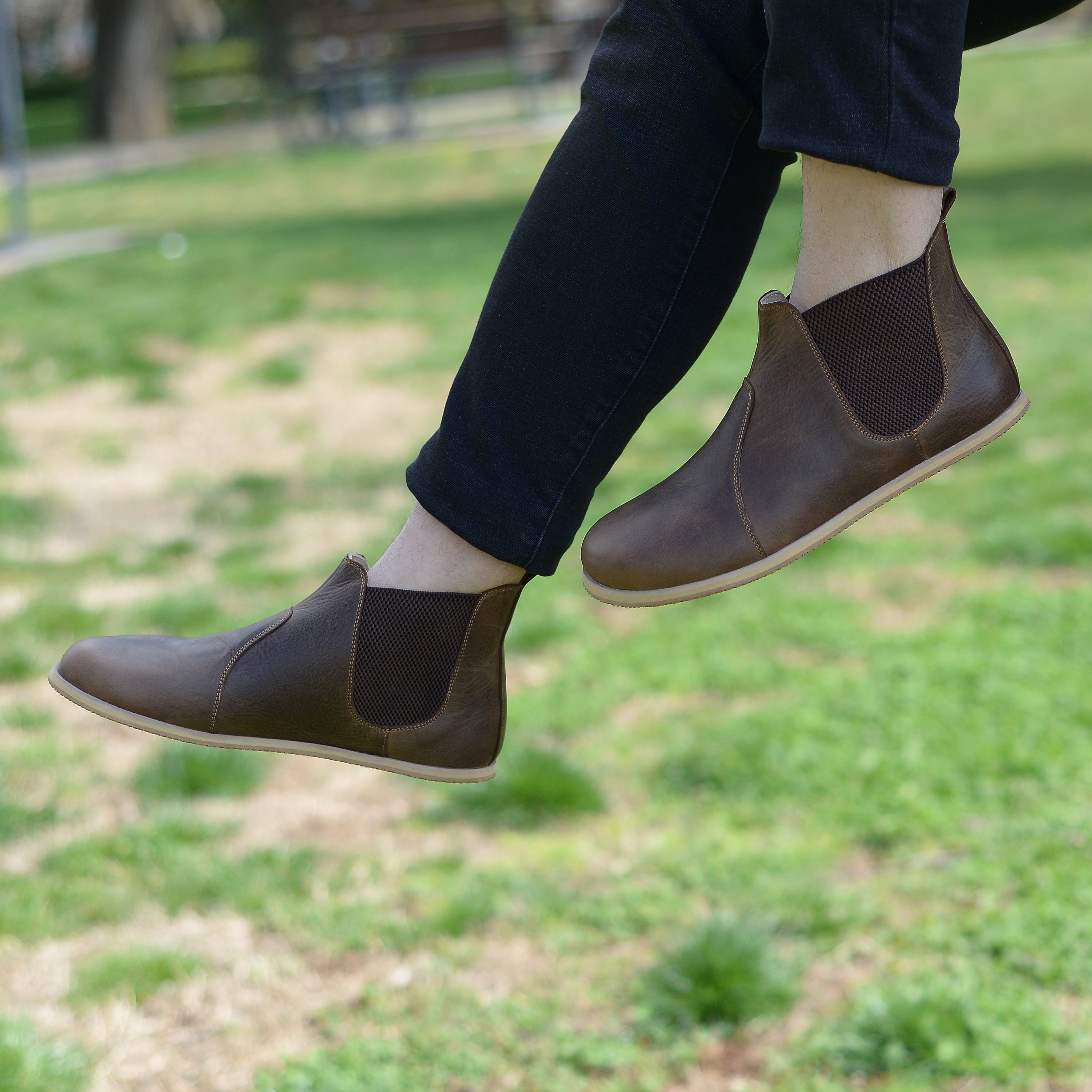 Handmade Leather Barefoot Chelsea Boots: Wide Toe, Charm 