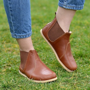 Barefoot Leather Chelsea Boots: Wide Toe, Zero Drop Handmade Boots, Elegant Brown image 1
