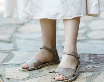 Sandalias descalzas de cuero para mujer, zapatos de punta ancha para mujer, Color Vision