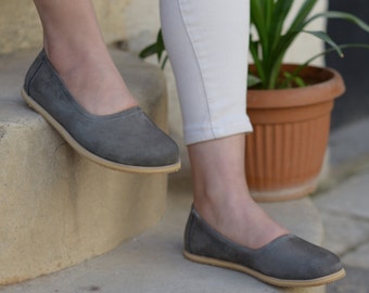 Babette Shoes Women, Barefoot Shoes Women, Minimalist  Handmade  Zero Drop Shoes, Wide Toe Box, Leather Custom  Shoes, Gray Nubuck