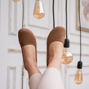 Handmade Women Grounding Barefoot Shoes - Natural Leather Earthing Shoes - Zero Drop Wide Toe Box - Fall Brown - Minimalist Comfort Shoes