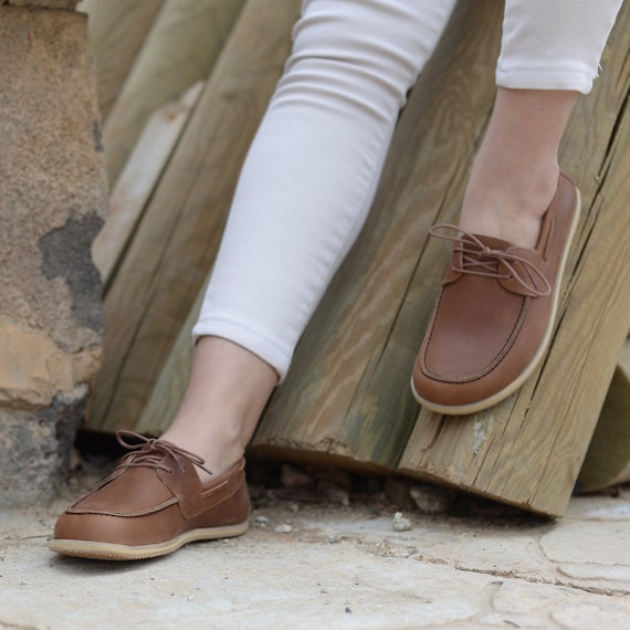 Handmade Leather Barefoot Shoes Women: Wide Toe Box Oxford Loafers Earth Brown