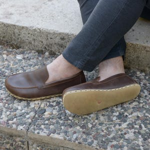 Męskie skórzane buty Barefoot, ręcznie robione buty uziemiające, minimalistyczny szeroki nosek Zero Drop, buty uziemiające ze skóry - Charm Brown