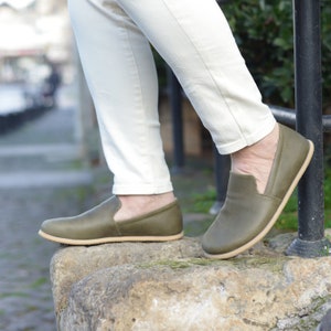 Men Barefoot Shoes, Minimalist, Handmade Custom Shoes, Wide Toe Box Leather Shoes, Men Loafers Shoes, Nature Green
