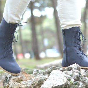 Handmade Leather Barefoot Boots: Deep Navy Zero Drop Boots