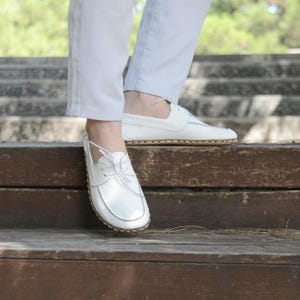 Men Barefoot Leather Shoes, Wide Toe Box Earthing Shoes, Minimalist Zero Drop Footwear, Nebula White