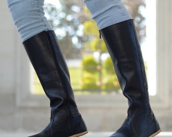 Handmade Leather Barefoot Boots: Women&#39;s Zero Drop Long Boots