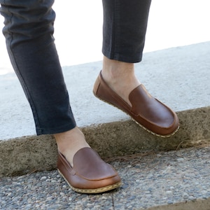 Męskie buty Barefoot, ręcznie robione skórzane buty uziemiające, minimalistyczne buty uziemiające, buty Zero Drop Wide Toe Box, brąz ziemisty