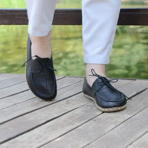 Men&#39;s Handmade Leather Earthing Shoes: Royal Black Grounding Barefoot Shoes