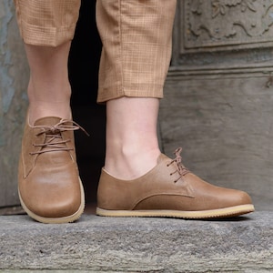 Women Barefoot Shoes Color Fall Brown, Handmade Leather Earthing Grounding Shoes, Zero Drop Comfort
