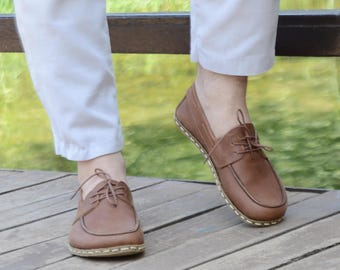 Men Barefoot Shoe, Handmade Earthing Shoe, Zero Drop Wide Toe Box, Leather Grounding Footwear,  Minimalist , Soft Leather, Earth Brown