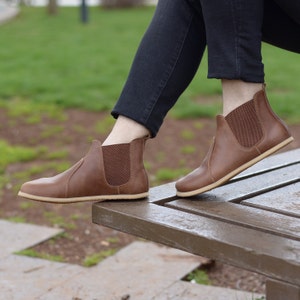 Men Barefoot Chelsea Boots, Zero Drop Handmade Barefoot  Smooth Leather, Natural, Colorful, Leather Insole Wider Boots, Earth Brown