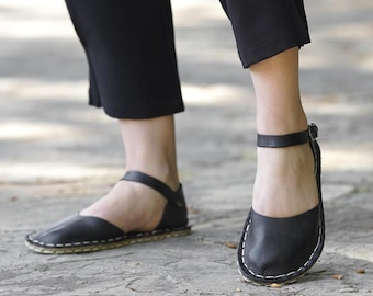 Leren sandalen dames, sandalen met brede neus, zero drop aardingssandalen