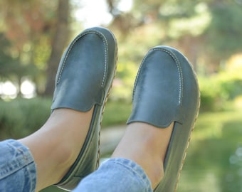 Grounding Leather Barefoot Shoes: Wide Toe, Zero Drop, Grass Green