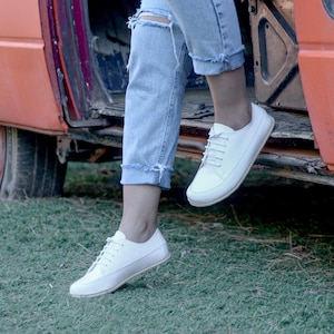 Barefoot Shoes Woman, Women Leather  Sneakers , Zero Drop Handmade Sneakers, Barefoot Sneakers, Nebula White