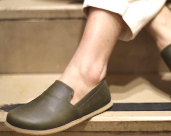 Women Leather Barefoot Shoes, Wider Earthing Shoe Copper Rivets