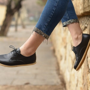 Women Barefoot Shoes, Zero Drop Wider Shoes, Hanmade Leather lace up, Women Oxford Shoes, Royal Black