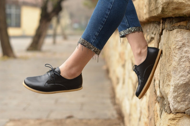 Women Barefoot Shoes, Zero Drop Wider Shoes, Hanmade Leather lace up, Women Oxford Shoes, Royal Black