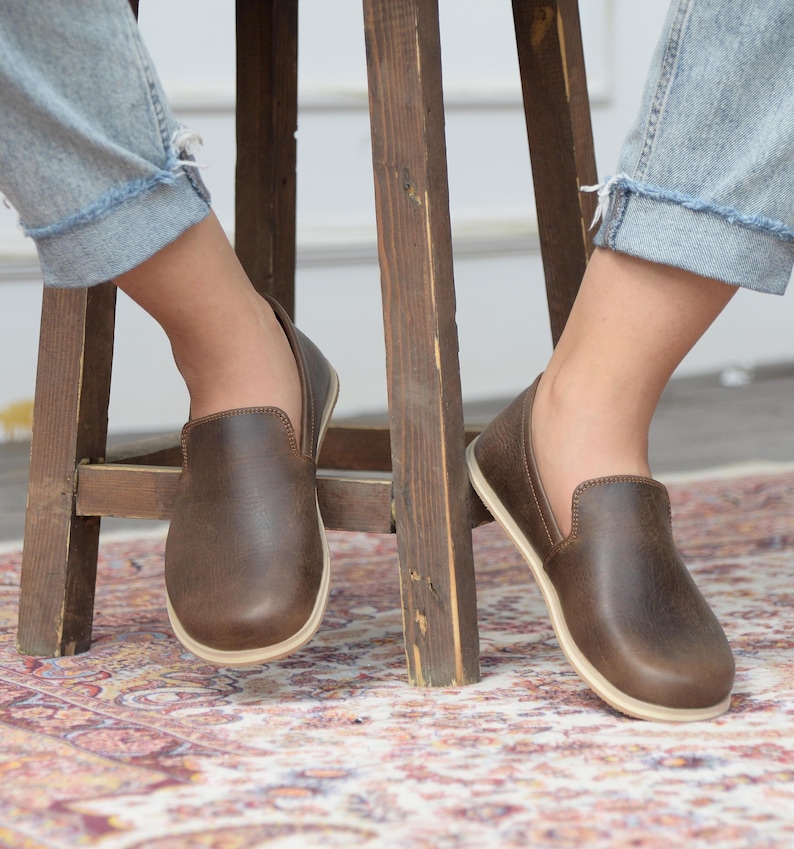 Women Barefoot Shoes, Manimalist Handmade  Zero Drop Shoes, Wide Toe Box Leather  Shoes, Loafers Shoes Women, Charm Brown