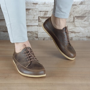 Herren Leder Barfußschuhe - Kupfer Nieten Erdungsschuhe, Farben Charm Braun