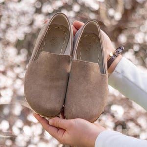 Barefoot Grounding Shoe, Wide Leather Shoes, Zero Drop Barefoot Shoe Color Latte Suede, Earthing Wide Shoes