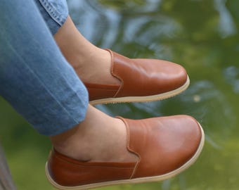 Women Leather Barefoot Shoes, Wider Grounding Shoes