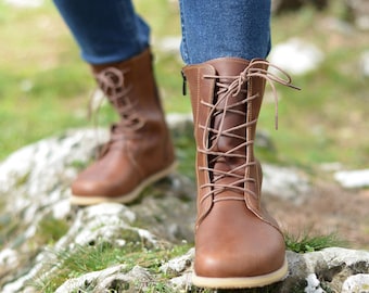 Handmade Leather Barefoot Boots: Wide Toe, Zero Drop, Grounding Option