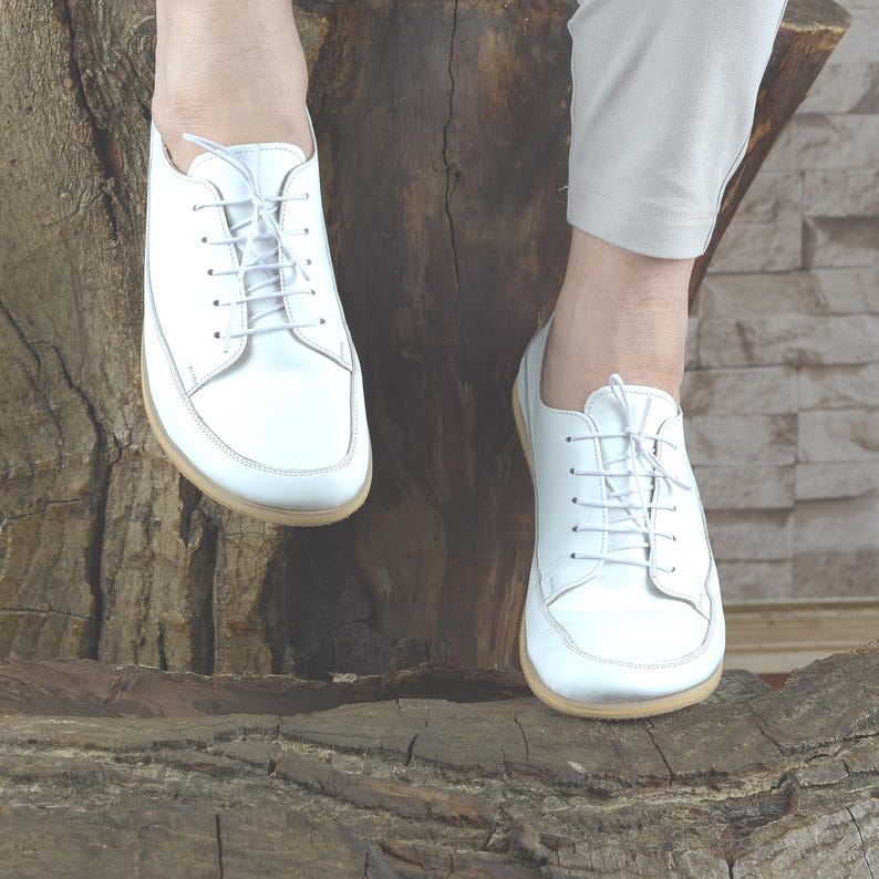 Men Leather Sneakers, Wide Toe Box, Zero Drop Barefoot Shoes, Nebula White image 11