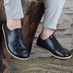 Men's Minimalist Leather Sneakers - Custom Handmade Footwear, Royal Black
