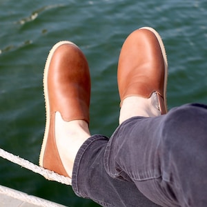 Custom Men Barefoot Shoes, Handmade Minimalist Leather Slip-Ons, Wide Toe Box Loafers, Earth Brown