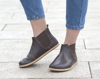 Handmade Leather Chelsea Boots: Wide Toe, Zero Drop - Americano Brown