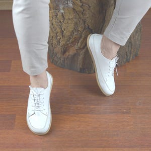 Men Leather Sneakers, Wide Toe Box, Zero Drop Barefoot Shoes, Nebula White image 2