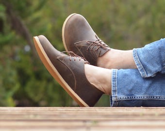 Men Oxford Shoes , Handmade Barefoot Shoes, Zero Drop Wide Shoes, Minimalist Leather Barefoot Shoes, Charm Brown