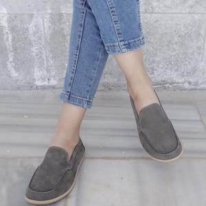 Gray Nubuck Barefoot Shoes , Wide Toe BoxShoes, Women Barefoot Shoes, Handmade Zero Drop Shoes, Women Leather loafers