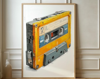 Digitaal - Retro cassettebandkunst - vintage muziek nostalgische muurdecoratie, perfect voor muziekliefhebbers en retroliefhebbers