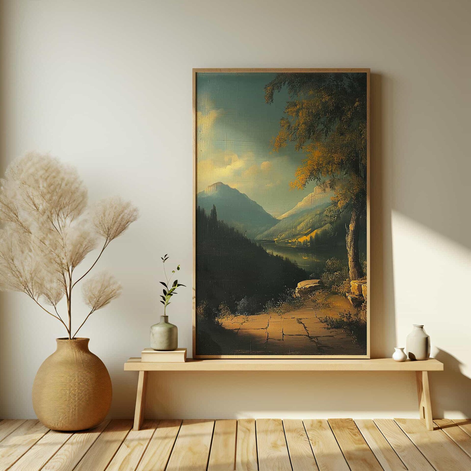 Tranquil Mountain View Poster - Oil Painting Style Wall Art for Nature ...