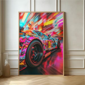 High-Speed Neon Racer - Dynamic Sports Car Artwork, Vibrant Wall Art for Auto Enthusiasts and Modern Decor