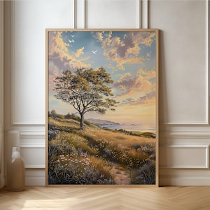 Serene Küstenlandschaft Poster - Natur inspirierter Kunstdruck, ideal für eine ruhige Wohnkultur mit atemberaubendem Blick auf den Sonnenuntergang