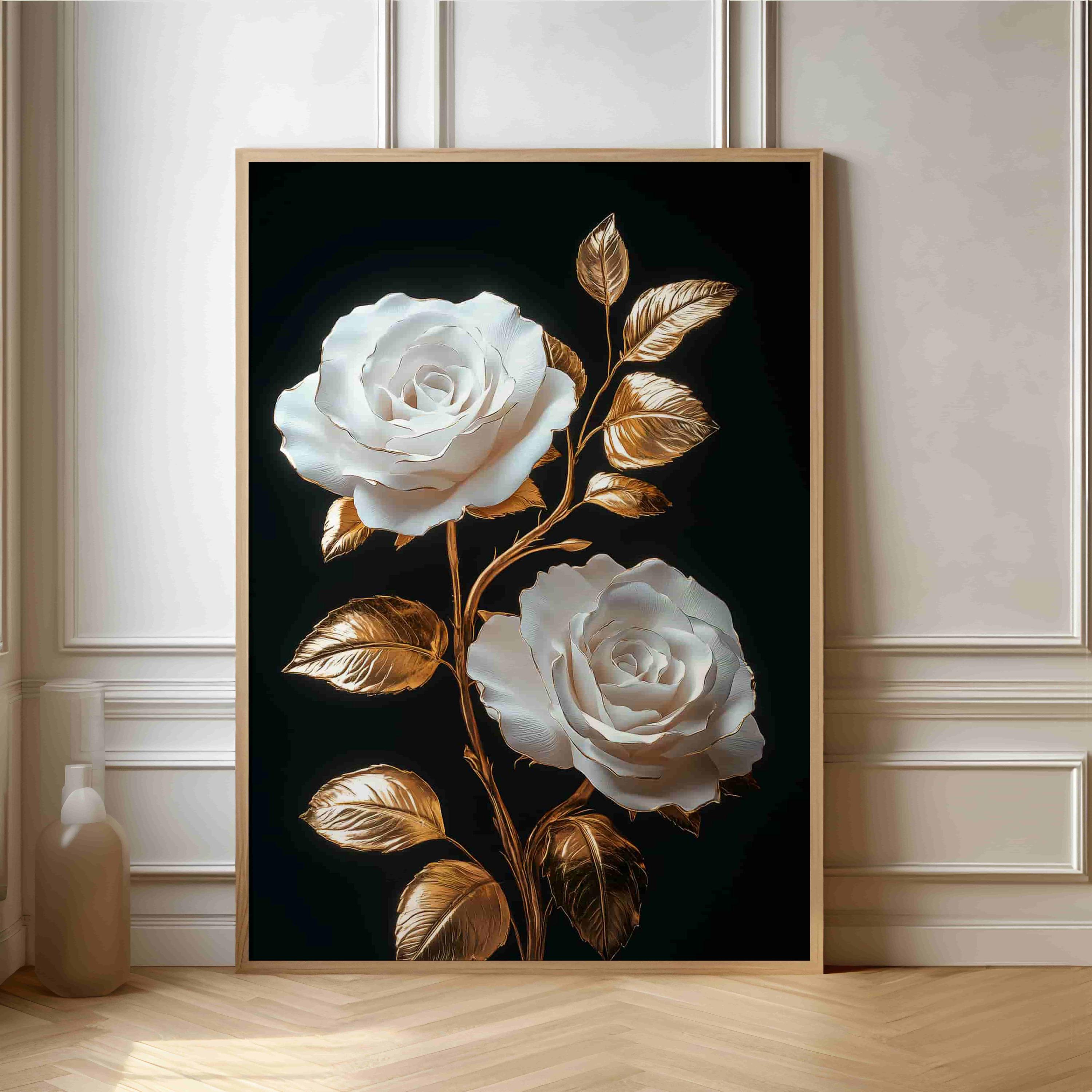 Gold and White Rose Art Print – Chic Floral Poster - Etsy