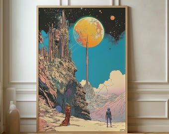 Cosmic Landscape Art Print – Surreal Sci-Fi Architecture Poster