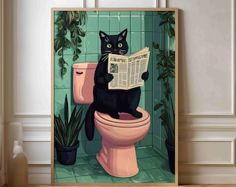 Poster original pour salle de bain avec chat - Illustration amusante pour les amoureux des chats
