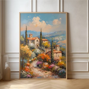 Charmantes italienisches Dorf Gemälde - Ruhiges mediterranes Kunst Poster