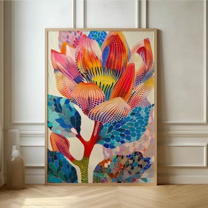 Vibrant Blooming Floral Art - Contemporary Colorful Plant Poster for Modern Home Décor