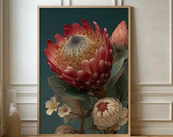 Stampa floreale di protea esotica – Arte murale botanica, arredamento boho