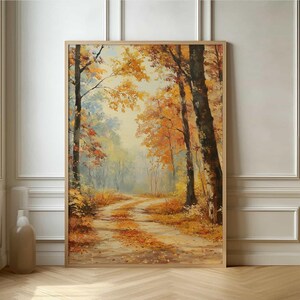 Póster de bosques otoñales coloridos: hermosa impresión de arte natural impresionista