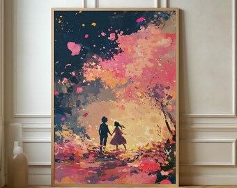 Lámina artística de siluetas de niños: decoración colorida para la pared de la habitación de un bebé