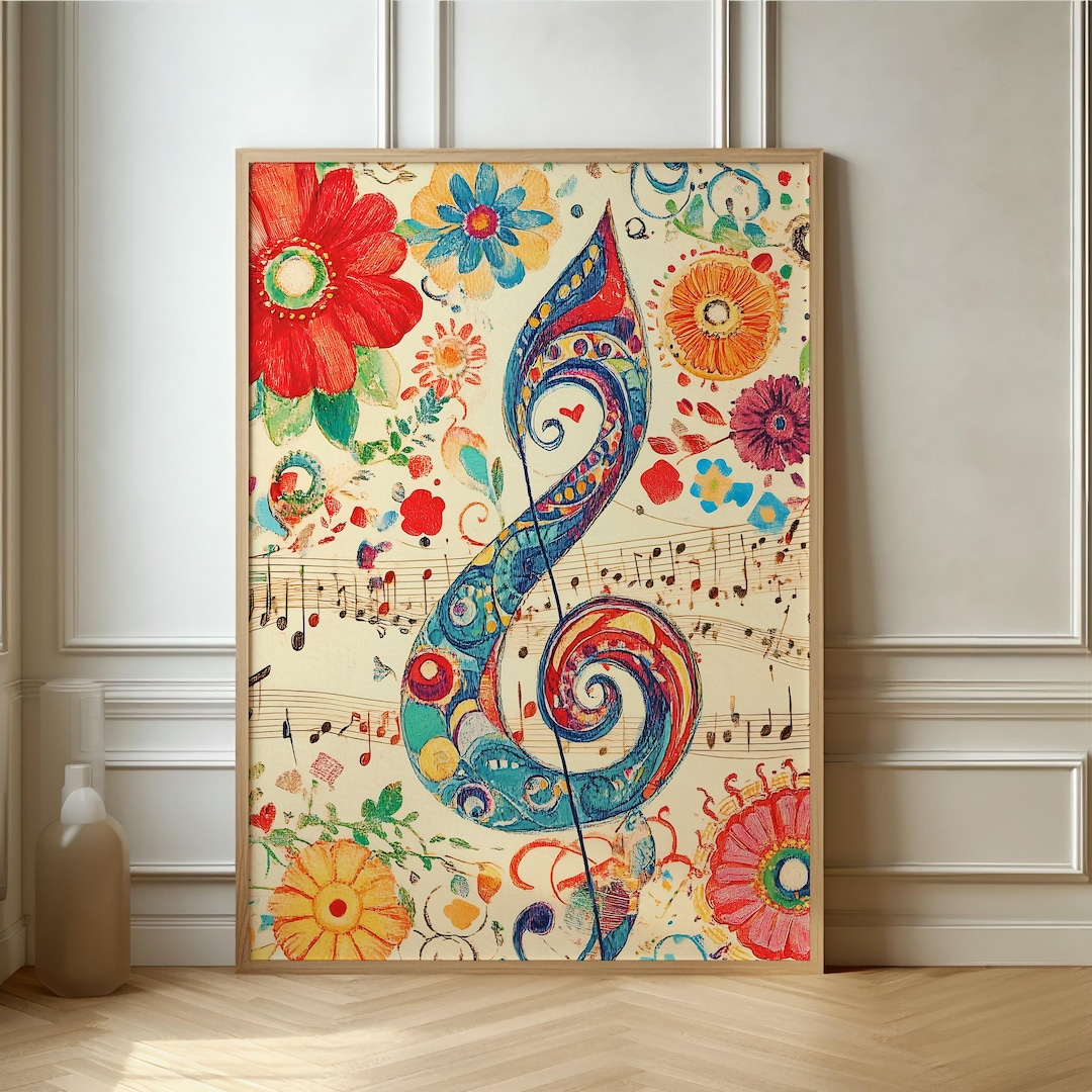 Floral Treble Clef Art Print – Vibrant Music Room Decor - Etsy
