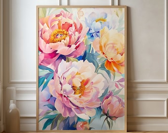 Aquarel bloemenkunstprint – Bloemenmuurdecoratie